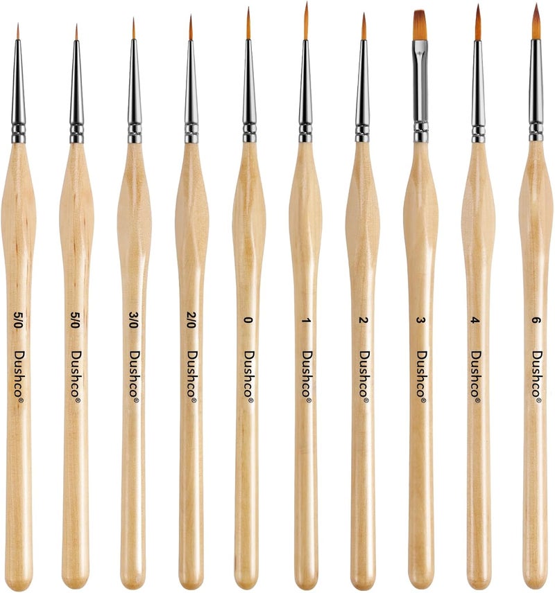 Dushco Miniature Paint Brushes, Set of 10 Pcs Paint Brushes for Acrylic Painting, Watercolor, Oil, Figurine, Craft, Models, Nail Art, Face Painting and Paint by Numbers Kit for Adults (Wood) - Image 1